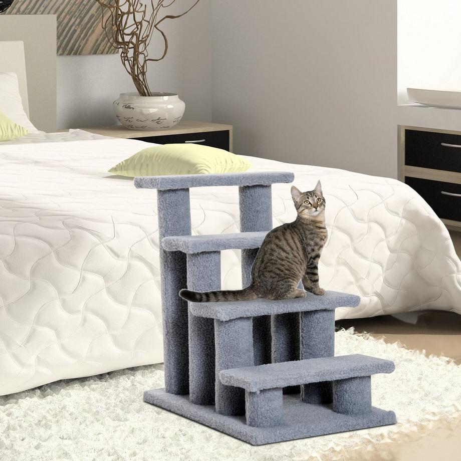 Northio  Escalier Pour Animaux Escalier Pour Chat Escalier Pour Chien Escalier Pour Chats Et Chiens 4 Marches Gris 63,5X43X60Cm 