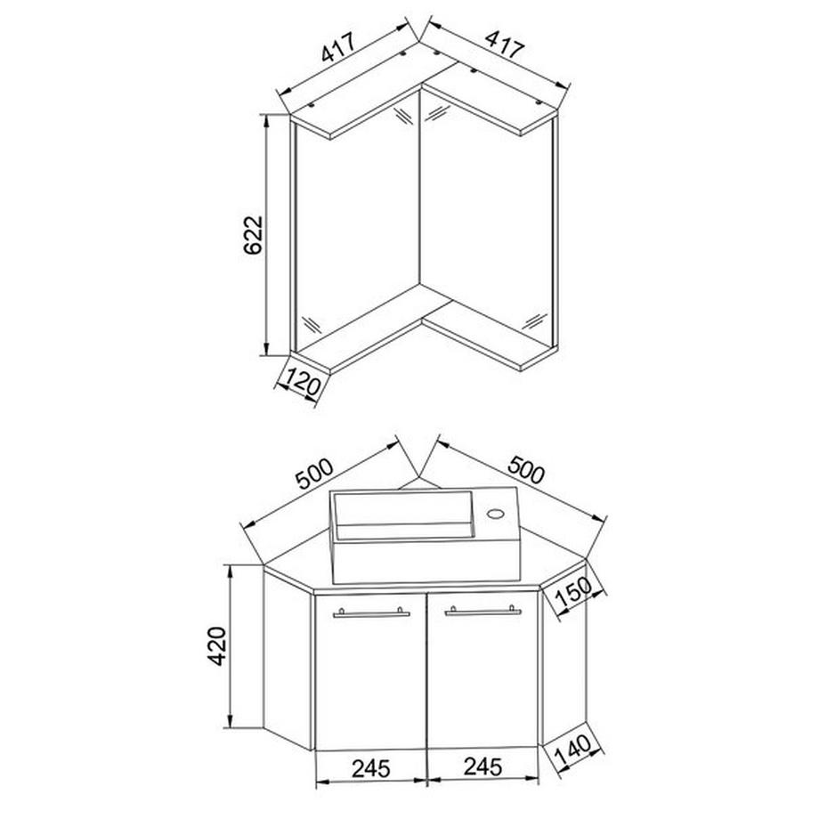 VCM 3-tlg Badmöbel Set Gäste WC Gästebad Waschplatz Waschtisch klein ecke Vilosa  