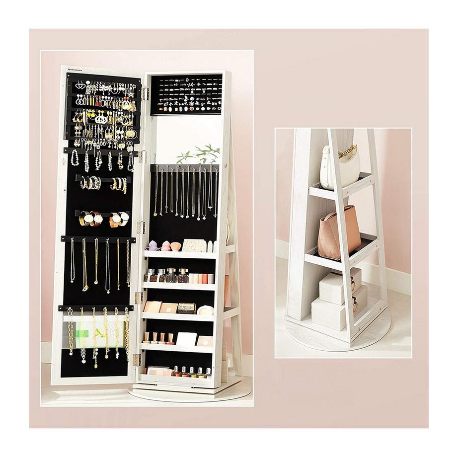 Calicosy  Um 360° drehbarer Schmuckschrank mit Spiegel und Ablageflächen 