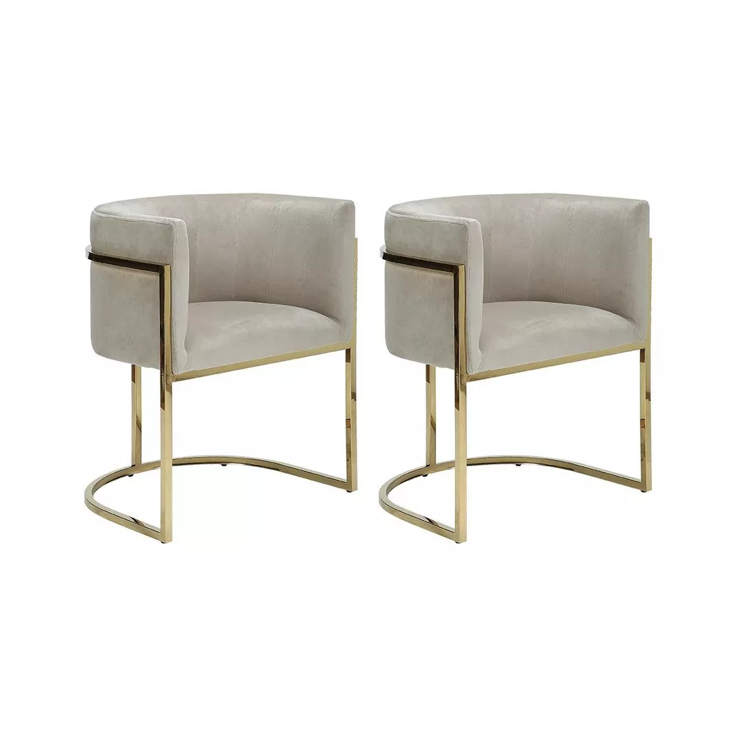 PASCAL MORABITO - Lot de 2 chaises avec accoudoirs PERIA Velours acier inoxydable, One Size, Beige