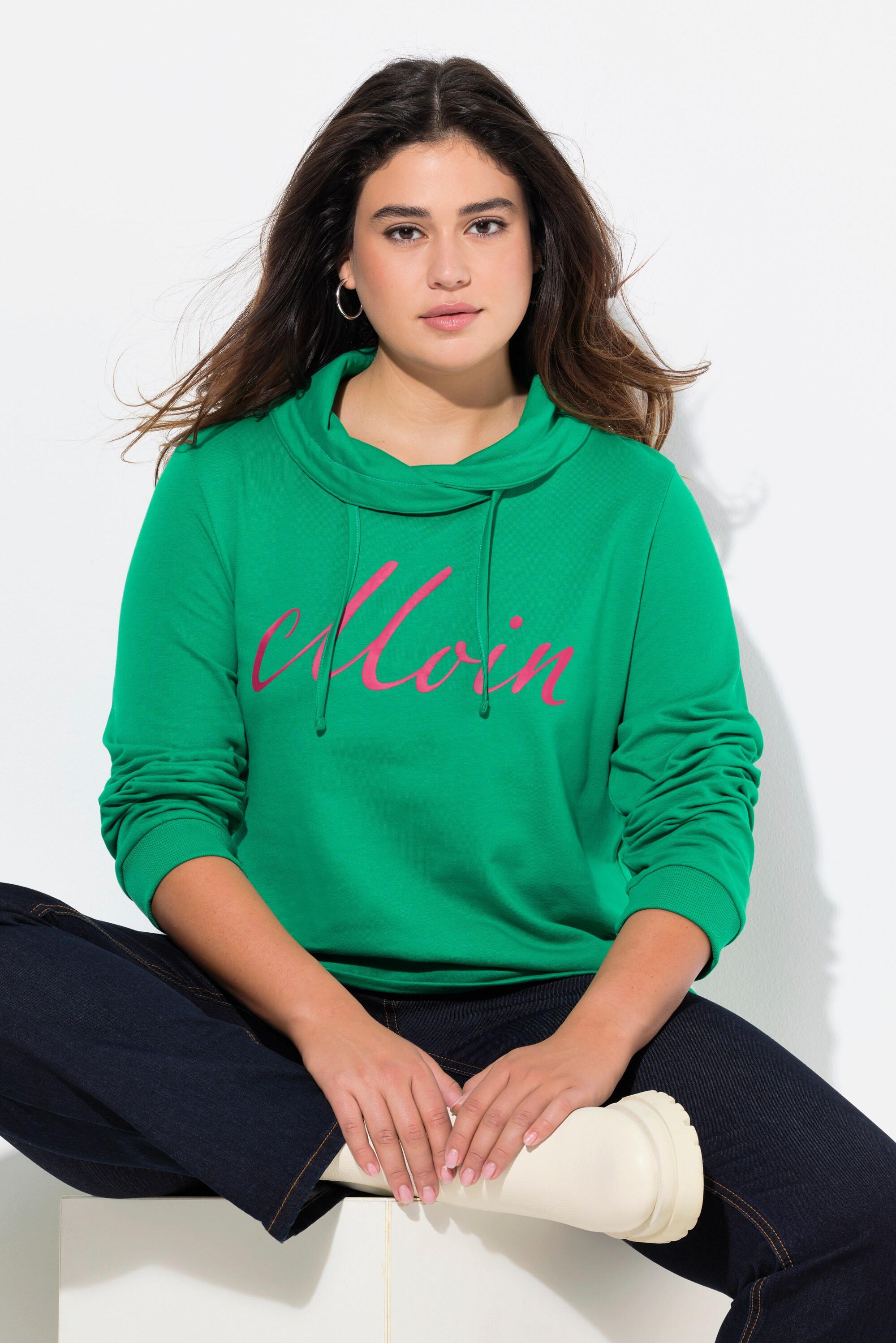 Ulla Popken  Sweat-shirt col montant et manches longues. Imprimé « salut ». 