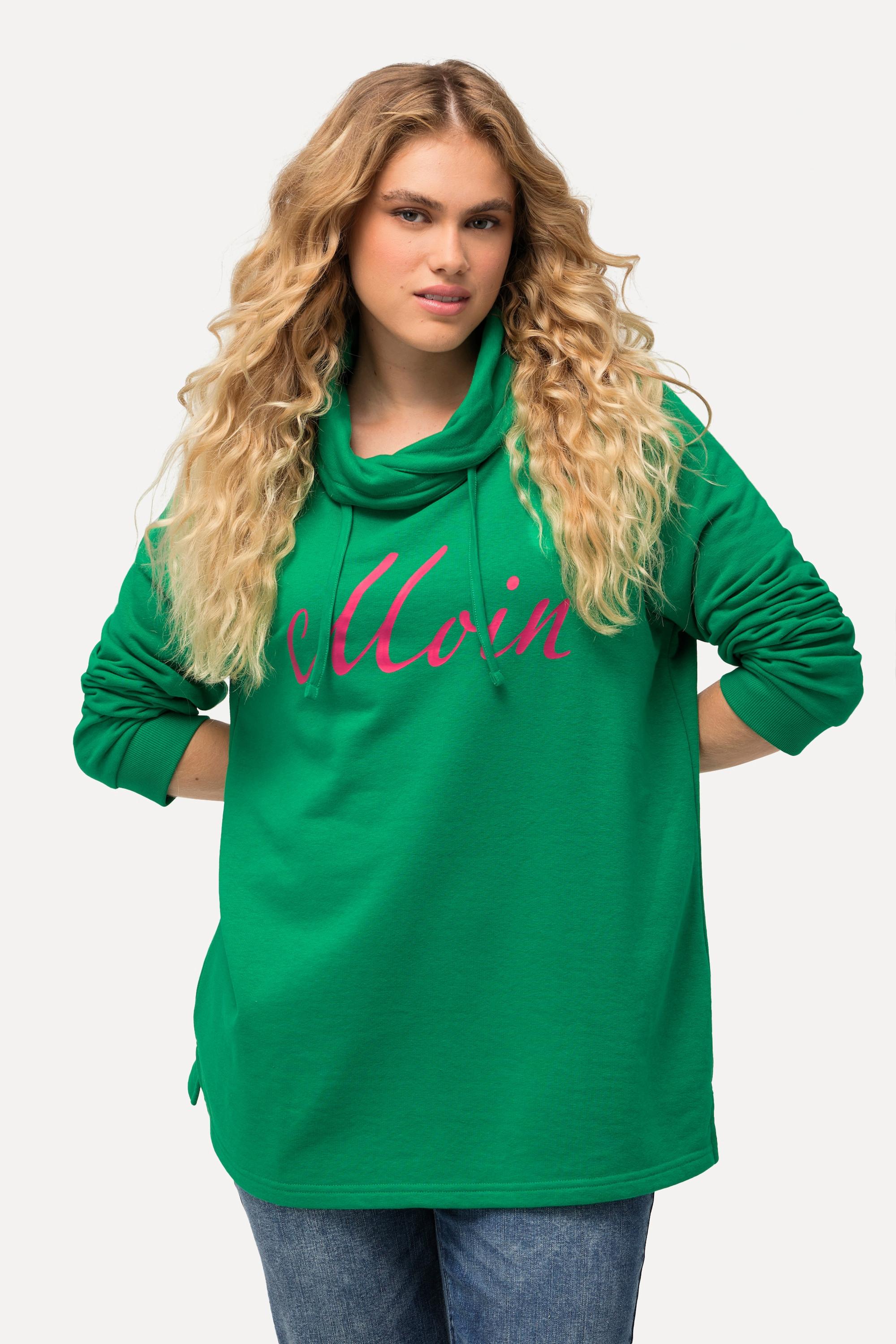 Ulla Popken  Sweat-shirt col montant et manches longues. Imprimé « salut ». 