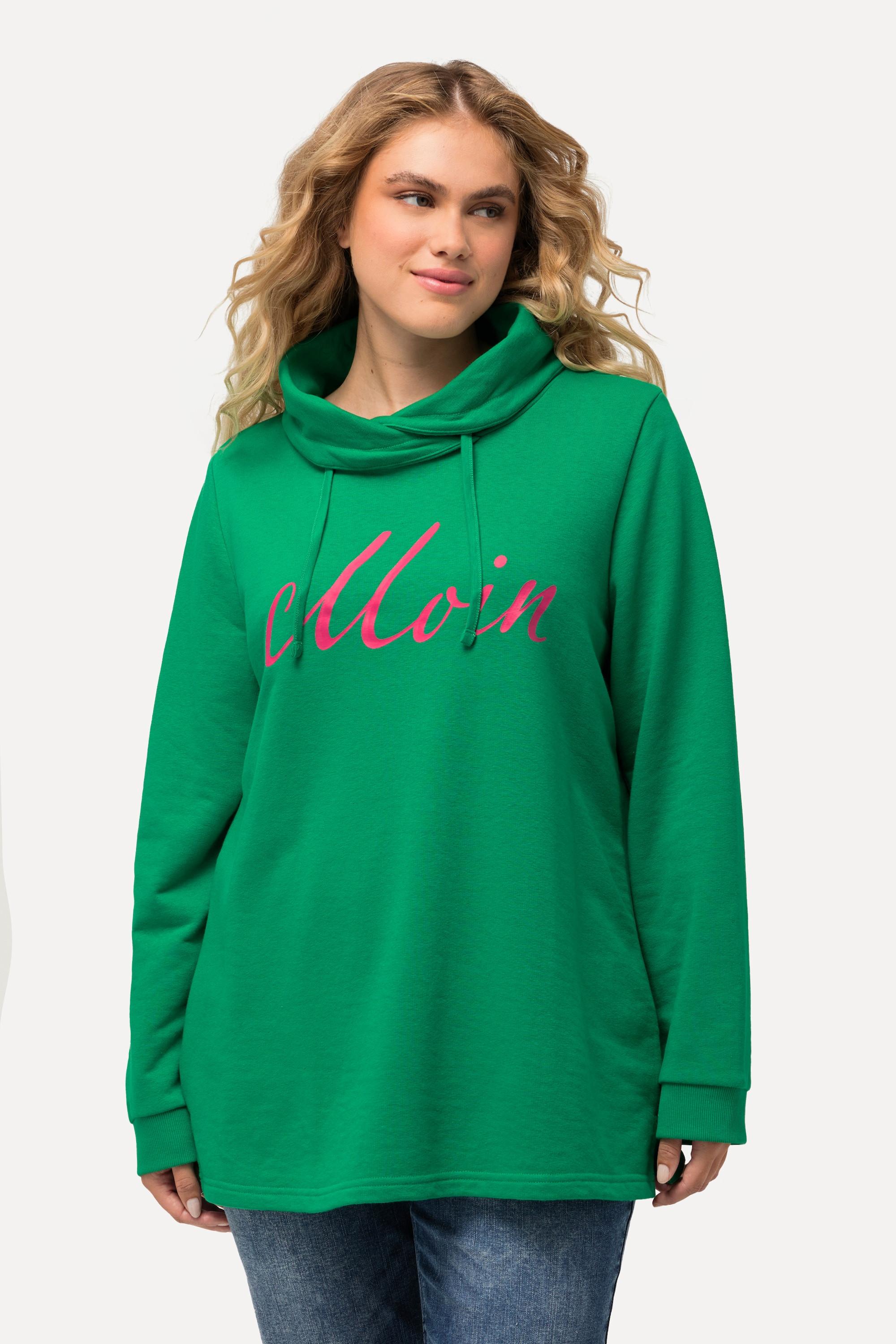 Ulla Popken  Sweat-shirt col montant et manches longues. Imprimé « salut ». 