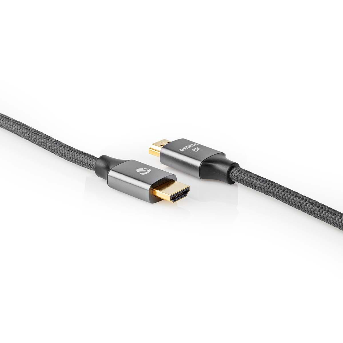 Nedis  Câble HDMI™ Ultra High Speed | Connecteur HDMI™ | Connecteur HDMI™ | 8K@60Hz | 48 Gbps | 3,00 m | Rond | 6,7 mm | Gris avec métal | Serrures 