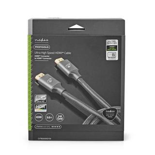 Nedis  Câble HDMI™ Ultra High Speed | Connecteur HDMI™ | Connecteur HDMI™ | 8K@60Hz | 48 Gbps | 3,00 m | Rond | 6,7 mm | Gris avec métal | Serrures 