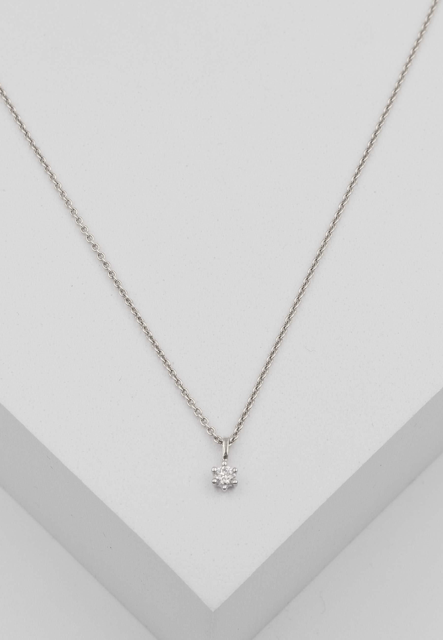 MUAU Schmuck  Solitär Anhänger 6-Griff-Fassung Weissgold 750 Diamant 0.10ct. 7x5mm 
