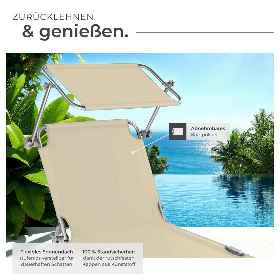 Tectake Gartenliege Chloé klappbar stufenlos verstellbares Sonnendach  