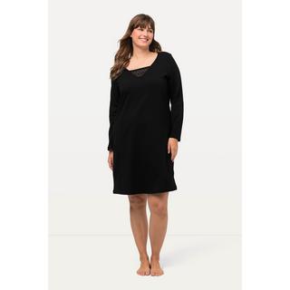 Ulla Popken  Chemise de nuit à col en V et manches longues, empiècement en velours/mesh 