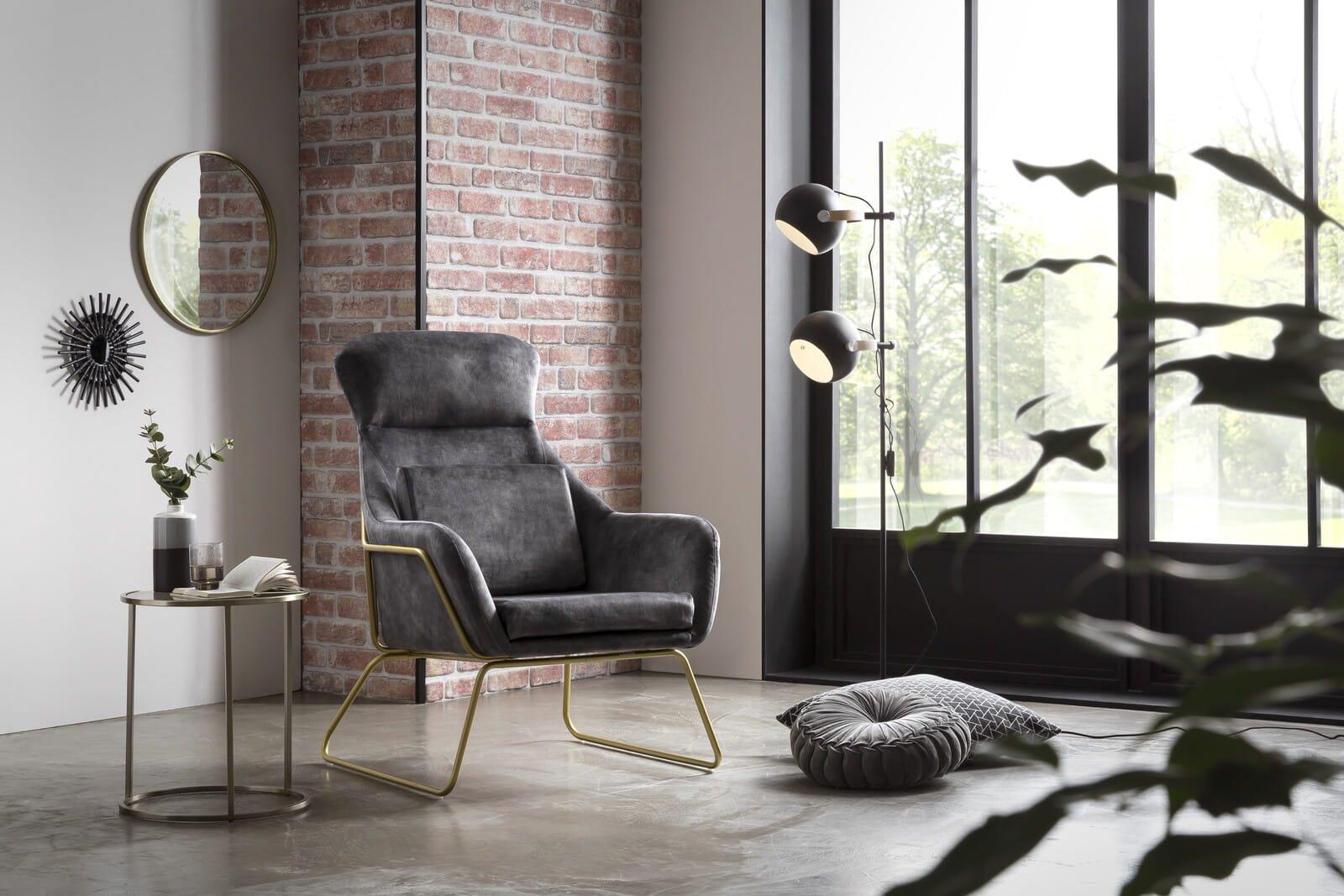 mutoni Fauteuil relax velours velours gris laiton  