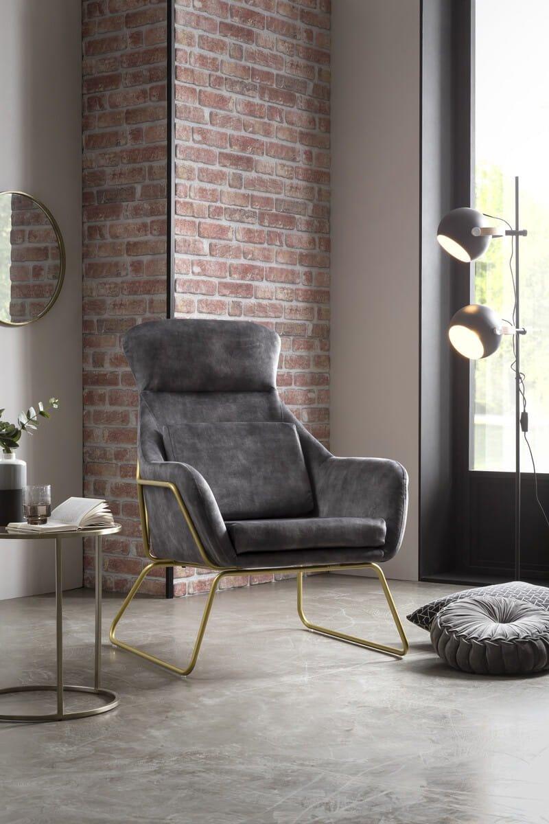 mutoni Fauteuil relax velours velours gris laiton  