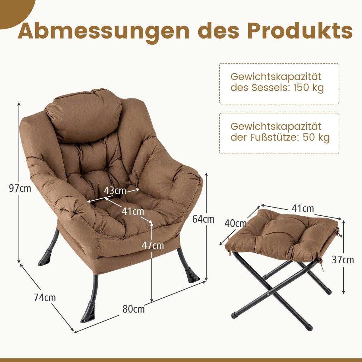B2X Sessel mit Hocker & Armlehnen & Seitentasche & Fußstütze Relaxsessel Ohrensessel  
