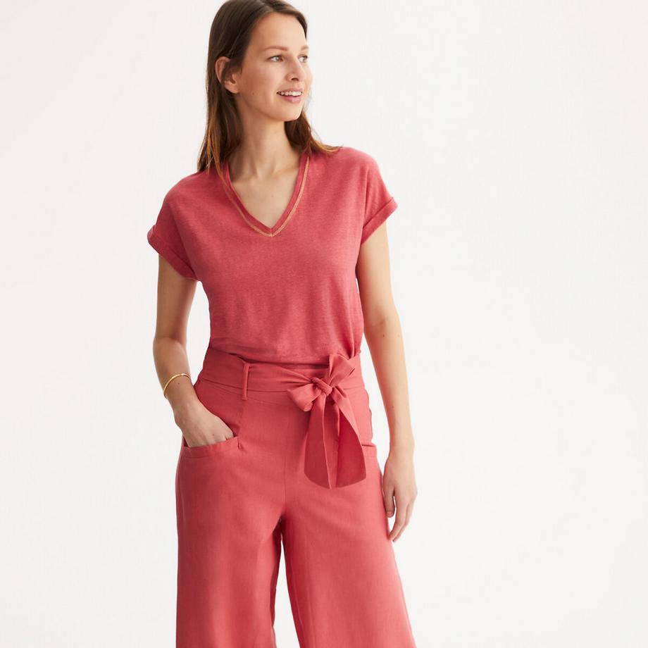 La Redoute Collections Leinen V-Ausschnitt T-Shirt  