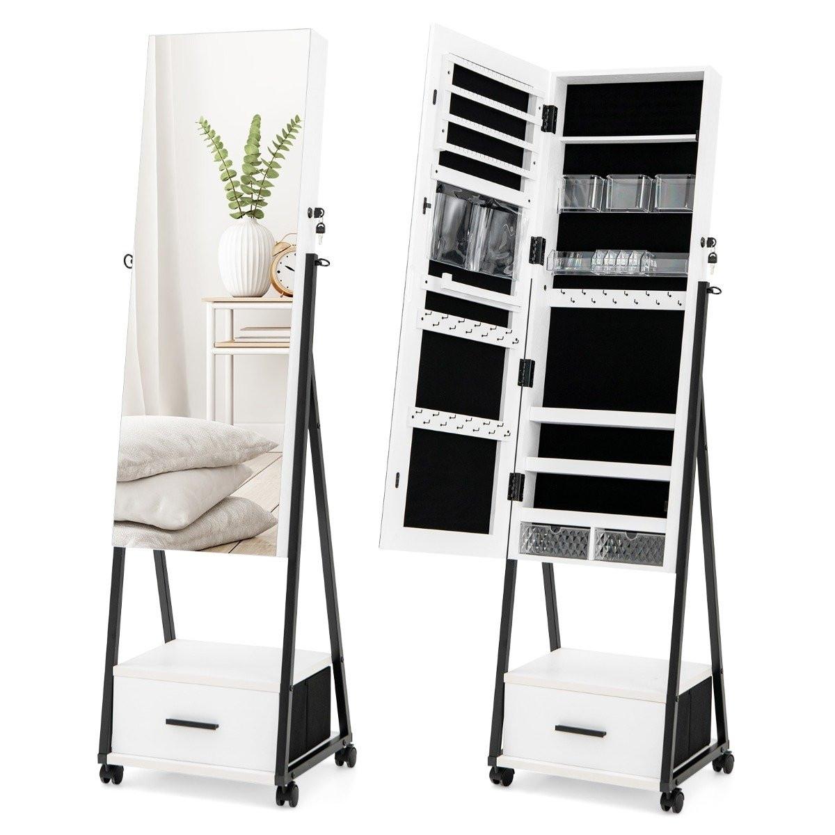 Northix Armoire à miroir organiseur à bijoux et maquillage avec miroir pleine longueur 42 x 38 x 157 cm blanc  