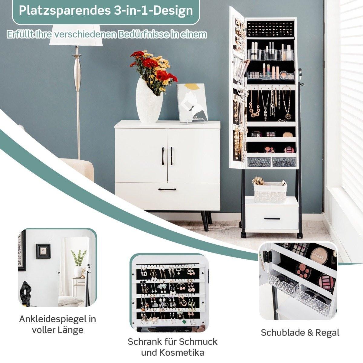 Northix Armoire à miroir organiseur à bijoux et maquillage avec miroir pleine longueur 42 x 38 x 157 cm blanc  