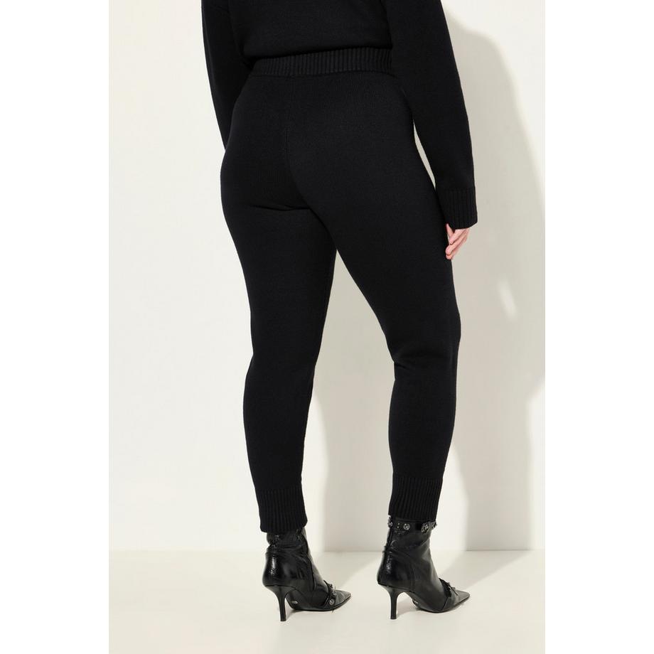 Ulla Popken Pantalon en Maille Taille Large Côtelée Cordon Ourlet Côtelé  