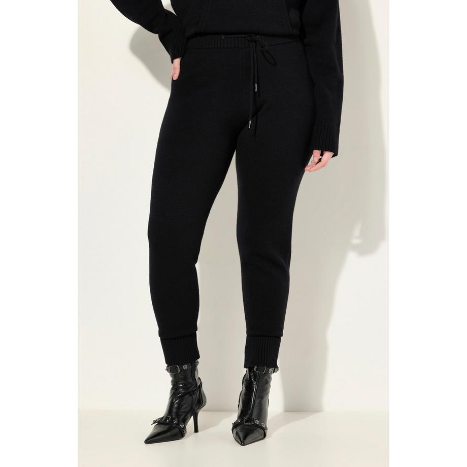 Ulla Popken Pantalon en Maille Taille Large Côtelée Cordon Ourlet Côtelé  