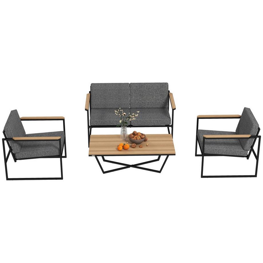 Northio  Gartenmöbel Set 4 Personen wetterfest Balkonmöbel-Set mit 2er Sofa, 2 Stühle Sitzkissen Beistelltisch Outdoor Sitzgruppe Terrassenmöbel Gartengarnitur für Garten Terrasse Balkon Grau Aosom 