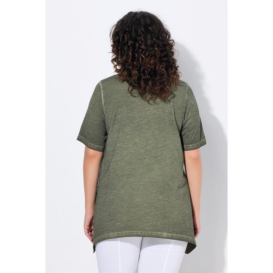 Ulla Popken Cold Dyed A-Linie V-Ausschnitt Halbarm T-Shirt  