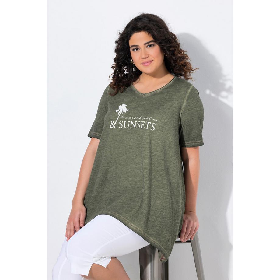 Ulla Popken Cold Dyed A-Linie V-Ausschnitt Halbarm T-Shirt  