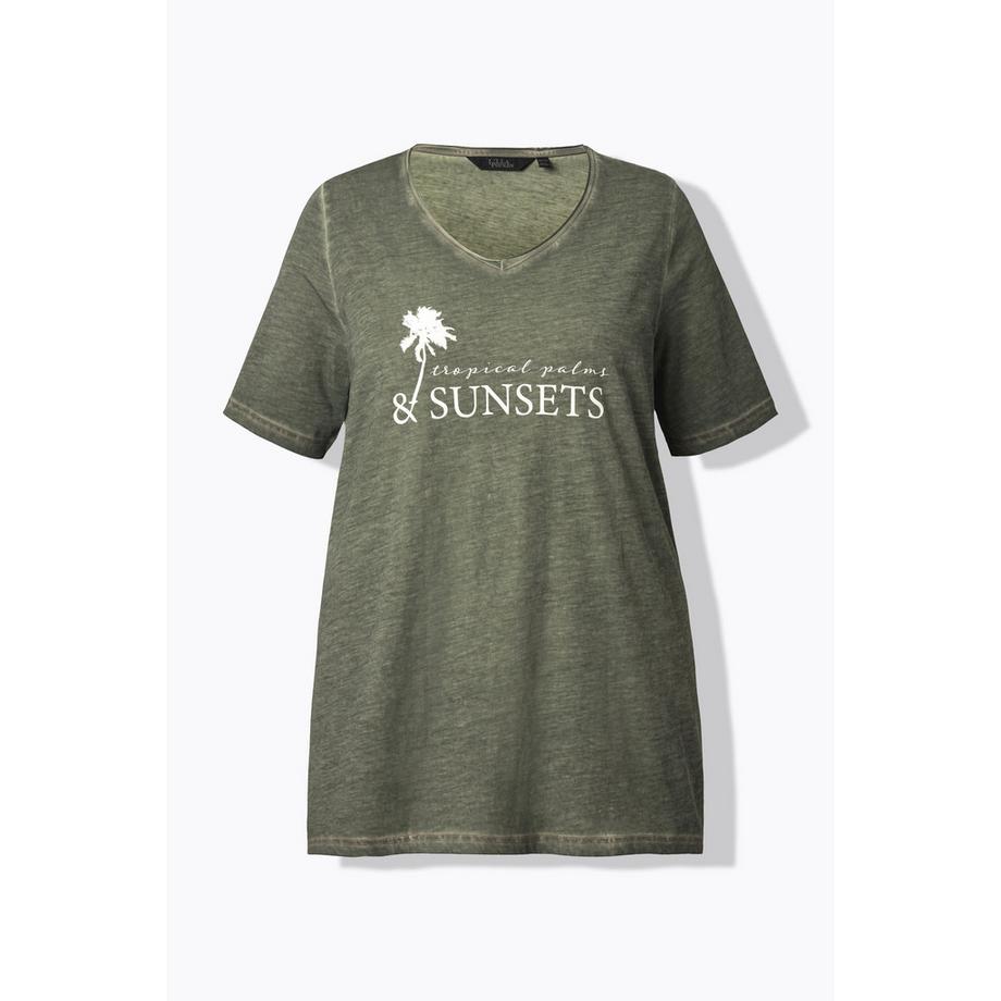 Ulla Popken Cold Dyed A-Linie V-Ausschnitt Halbarm T-Shirt  