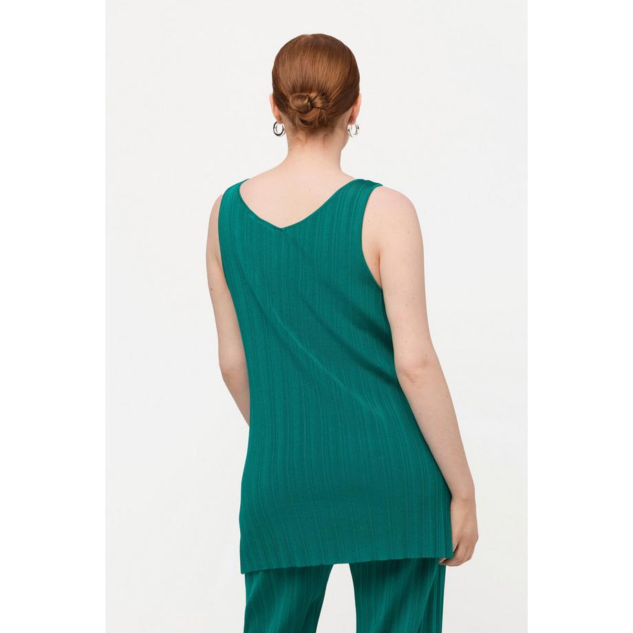 Ulla Popken Stricktop Feinripp V-Ausschnitt ärmellos  