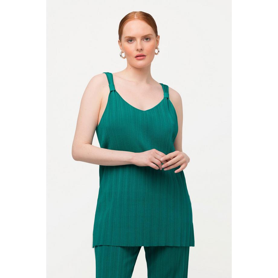 Ulla Popken Stricktop Feinripp V-Ausschnitt ärmellos  