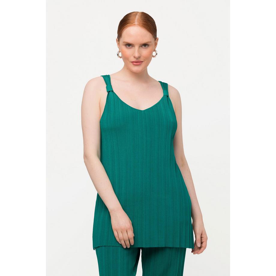 Ulla Popken Stricktop Feinripp V-Ausschnitt ärmellos  