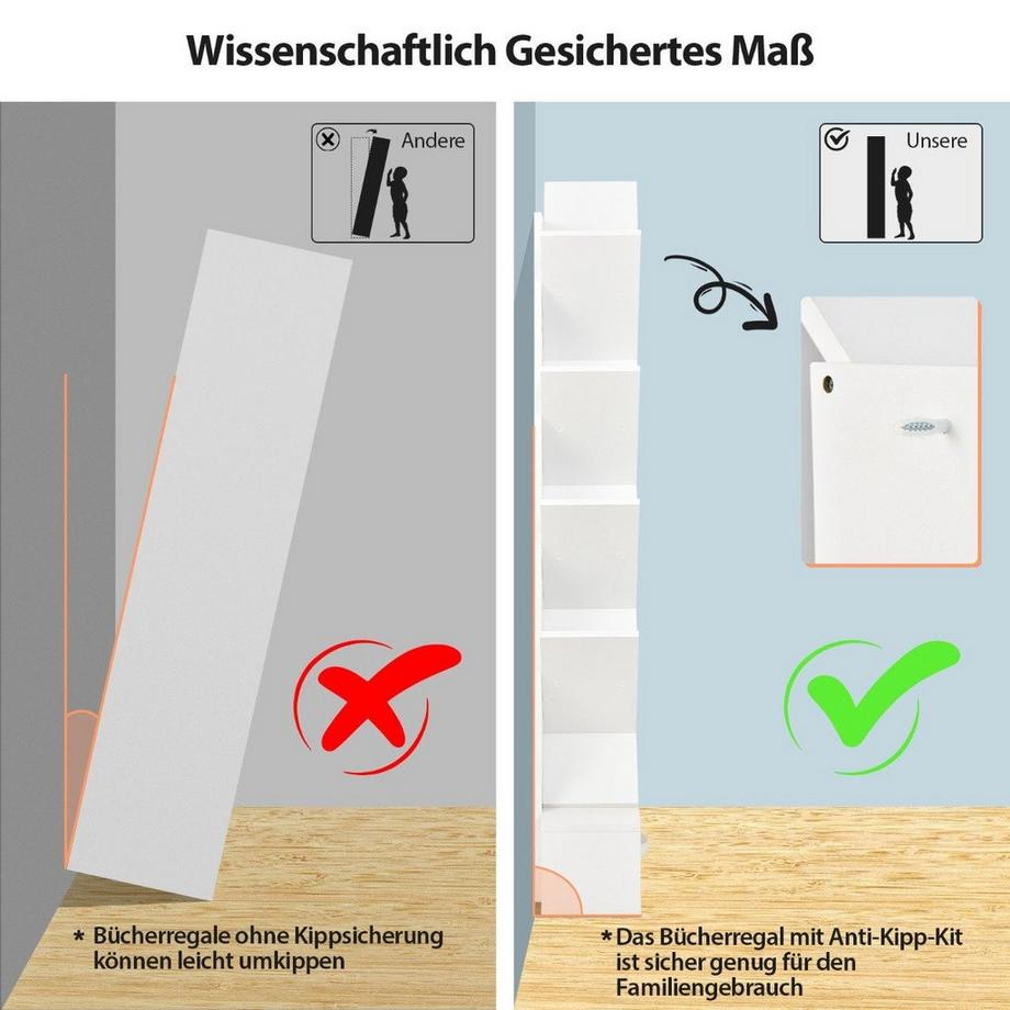 Northio 10-stöckiges Baum-Bücherregal mit Schublade Bodenstehendes Lagerregal Weiß  