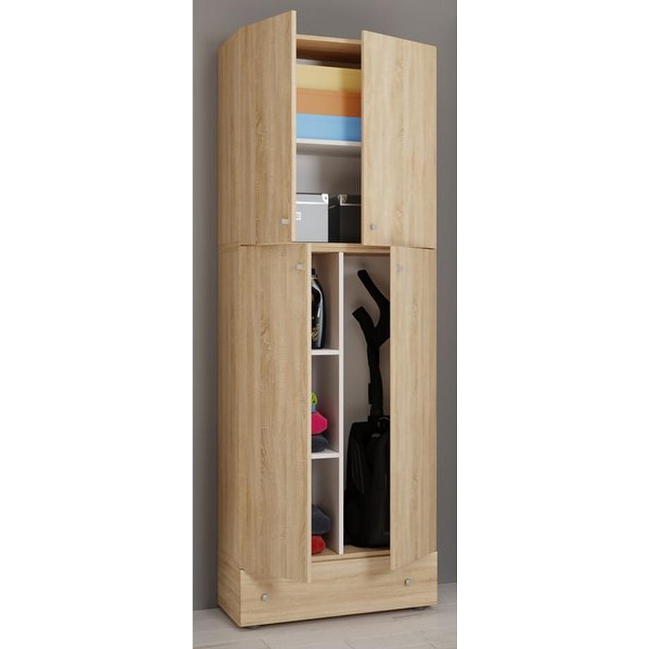 VCM Armoire à balais en bois Armoire à aspirateur Armoire de ménage Tiroir Lona S  