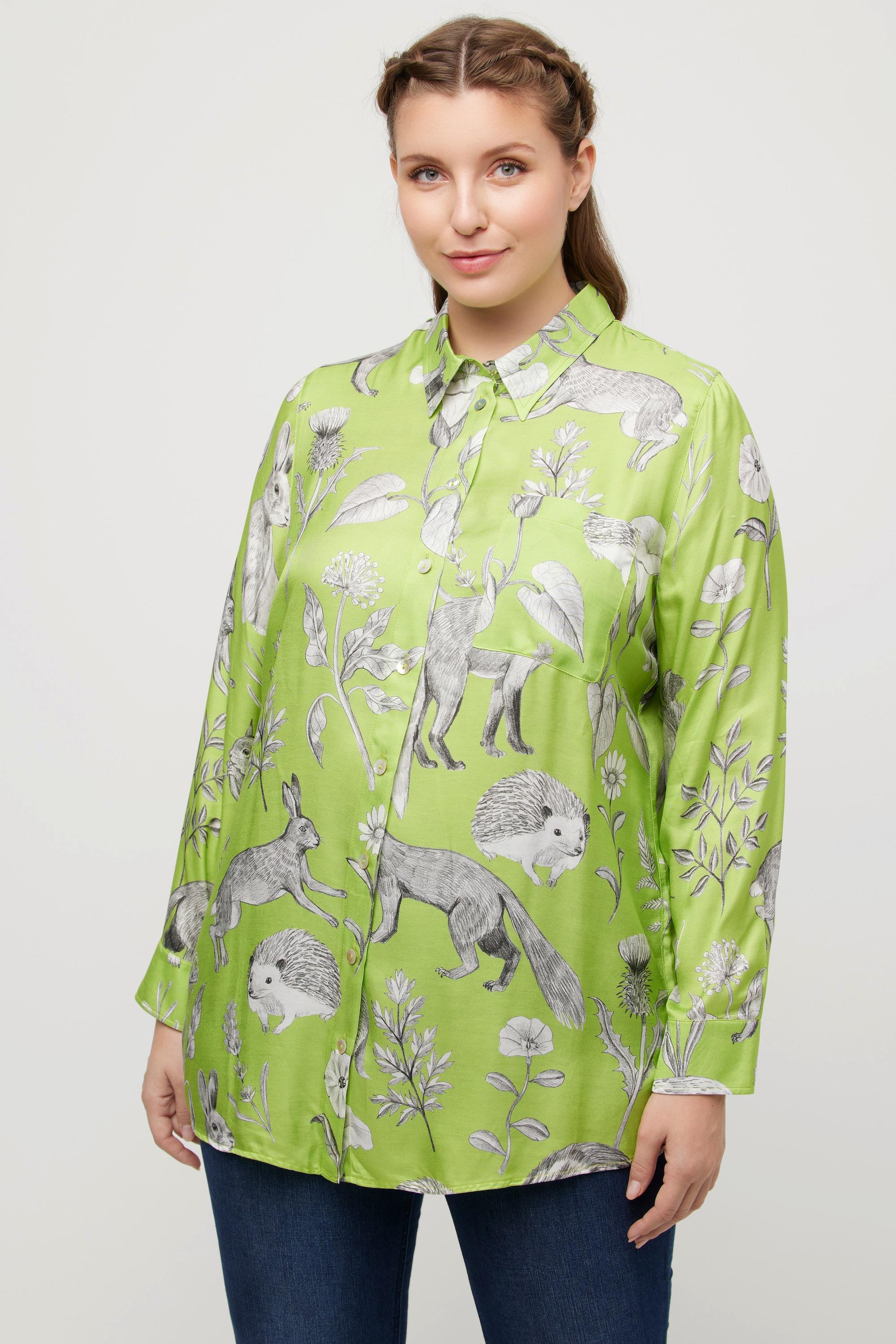 Ulla Popken  Camicia con stampa animalier, collo da camicia e maniche lunghe 