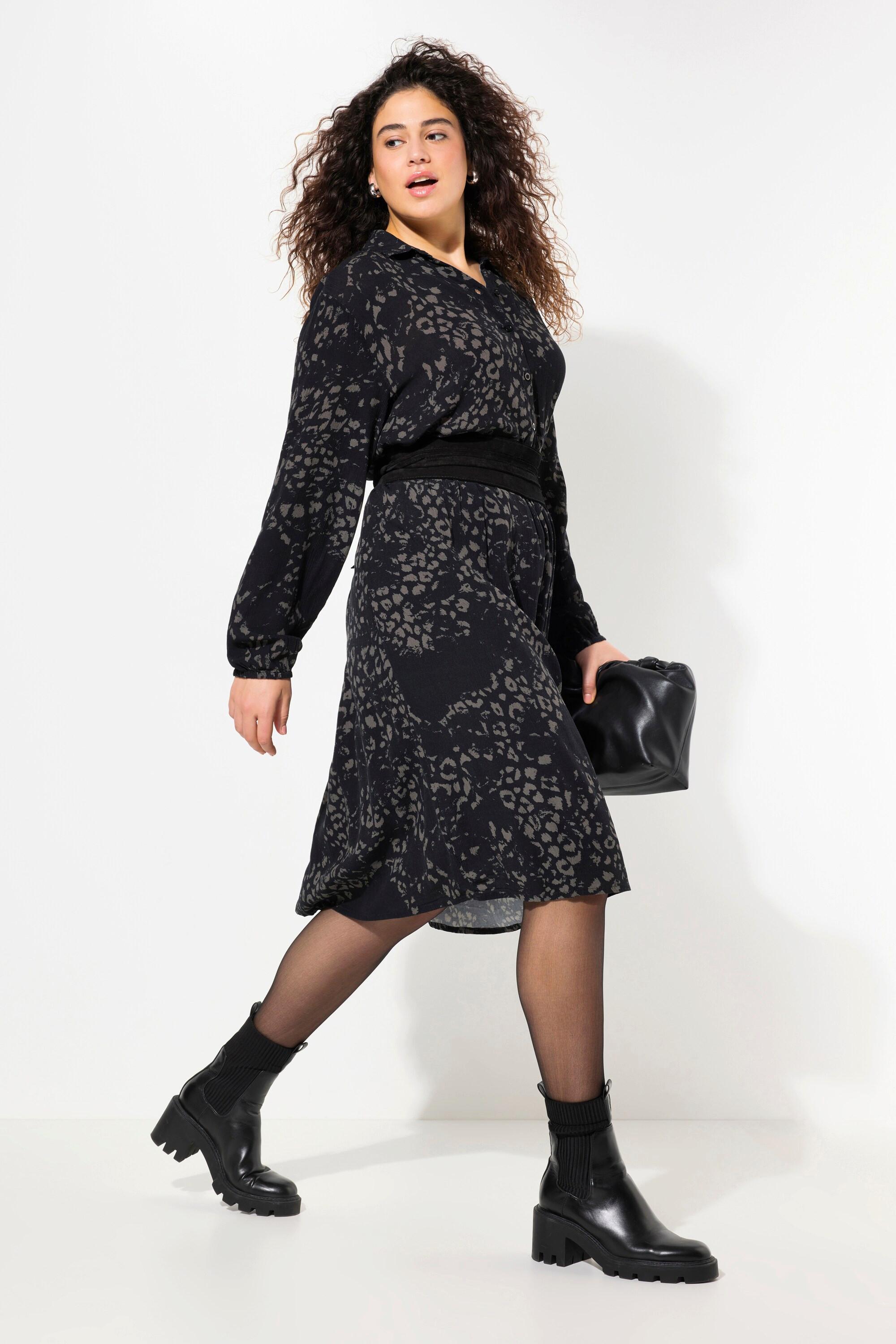 Ulla Popken Hemdblusenkleid Knopfleiste Hemdkragen Langarm  