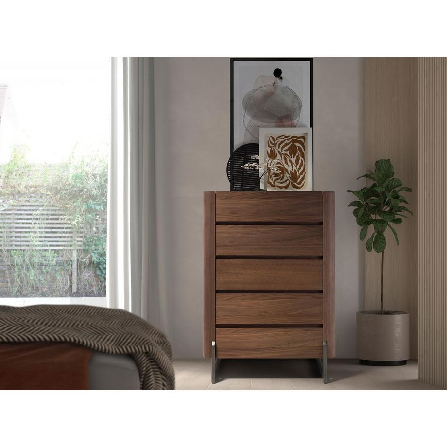 ANGEL CERDA Chiffoniera in noce e acciaio scuro metallizzato con piano in marmo porcellanato  