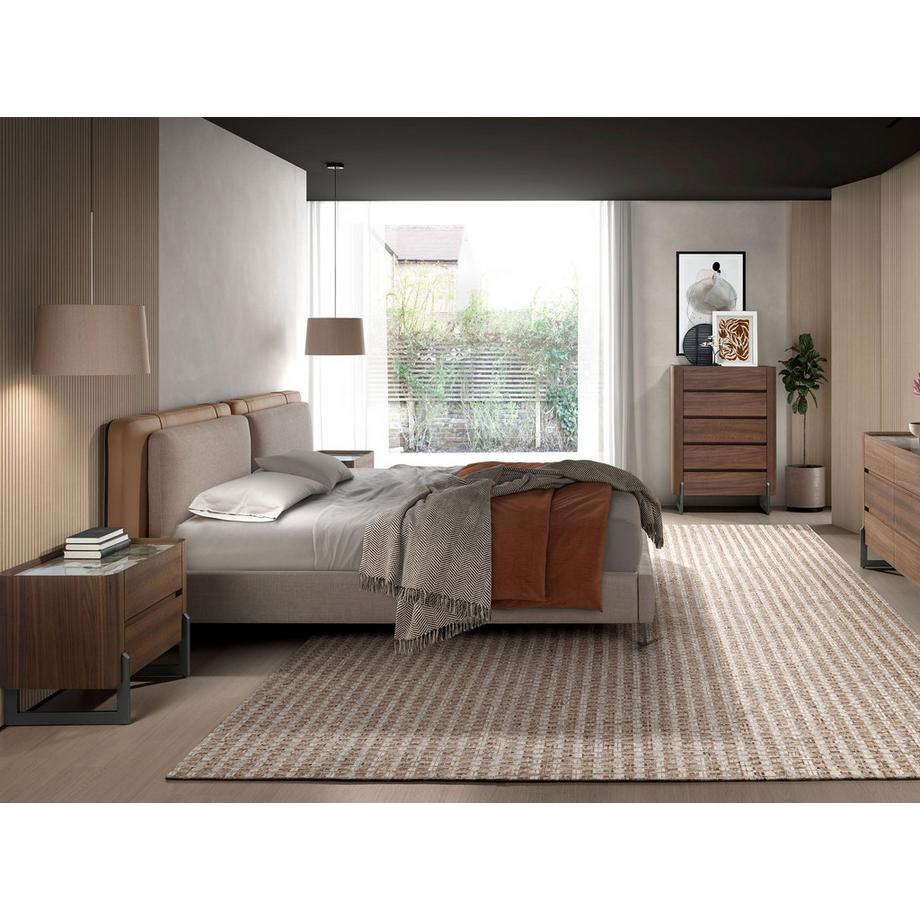 ANGEL CERDA Chiffoniera in noce e acciaio scuro metallizzato con piano in marmo porcellanato  