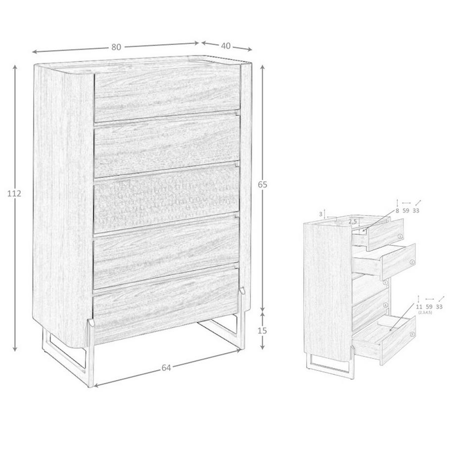 ANGEL CERDA Chiffoniera in noce e acciaio scuro metallizzato con piano in marmo porcellanato  