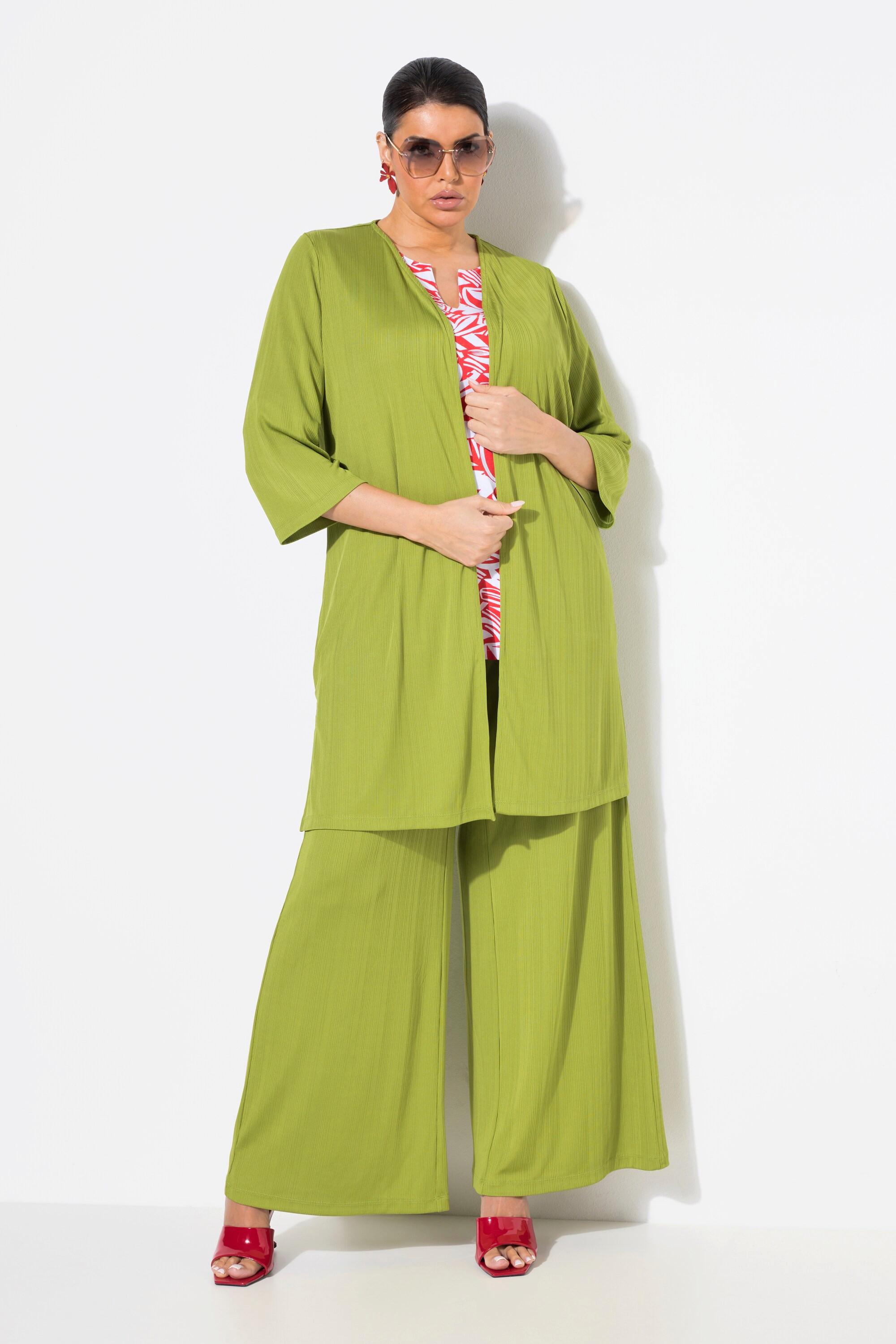 Ulla Popken Giacca lunga aperta in jersey a costine scollo a V  