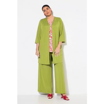 Giacca lunga e aperta in jersey a costine con scollo a V