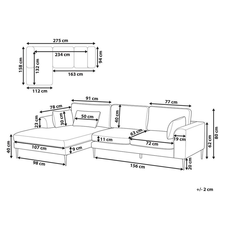 Beliani Canapé d'angle en Velours Scandinave FLAM  