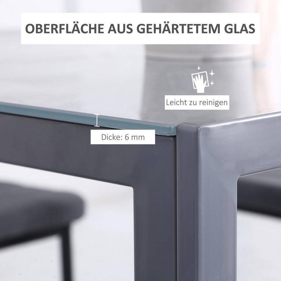 Northio Esstisch Esszimmertisch Quadratischer Küchentisch Für 4 Personen, Wohnzimmertisch Mit Tischplatte Aus Hartglas, Für Küche, Esszimmer, Grau  
