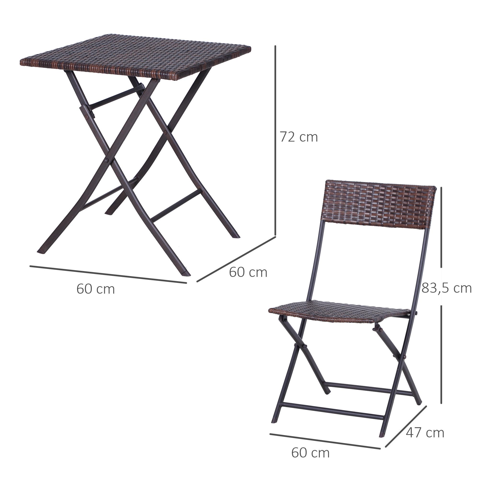 Outsunny Set Da Bistrot In Polyrattan Per 2 Persone, Set Di Mobili Da Giardino In Rattan, Marrone  