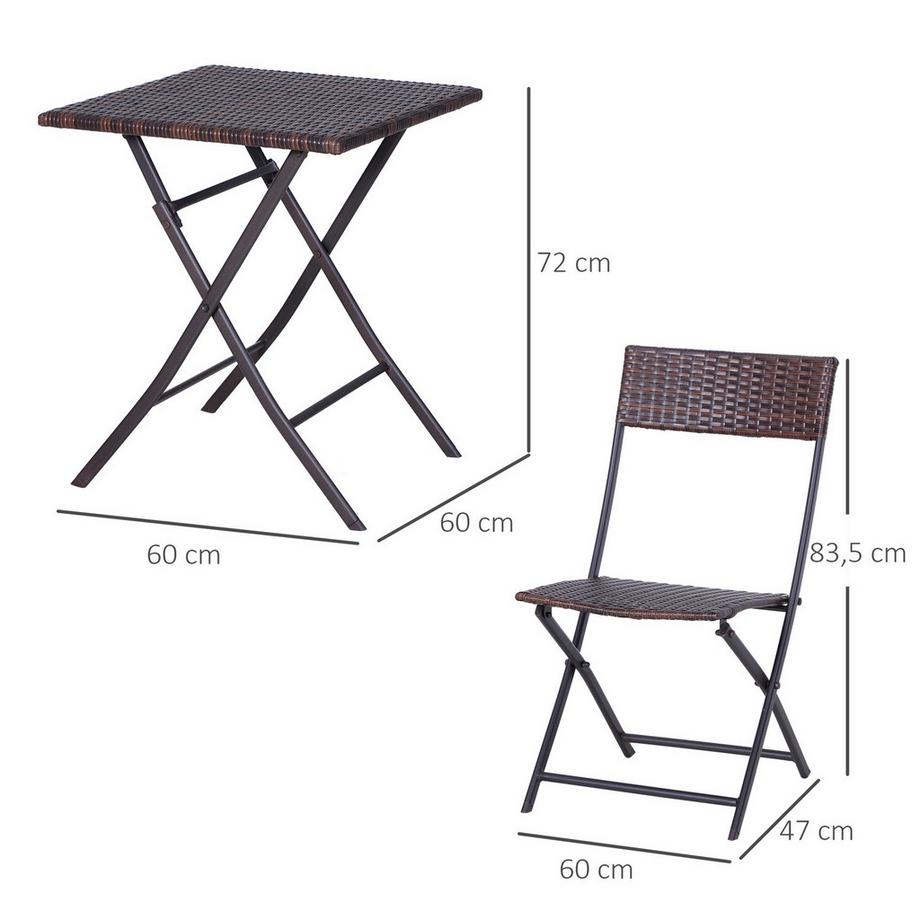Outsunny Polyrattan Bistroset Für 2 Personen Sitzgruppe Rattan Gartenmöbel Set Garnitur Braun  