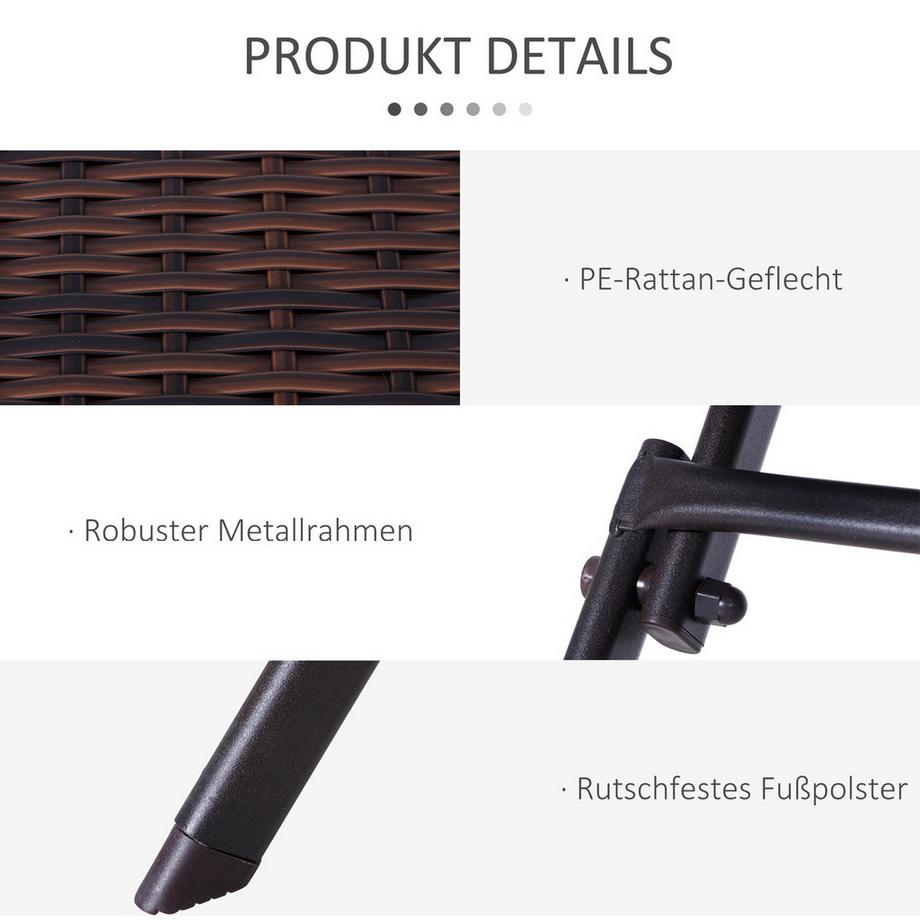 Outsunny Polyrattan Bistroset Für 2 Personen Sitzgruppe Rattan Gartenmöbel Set Garnitur Braun  