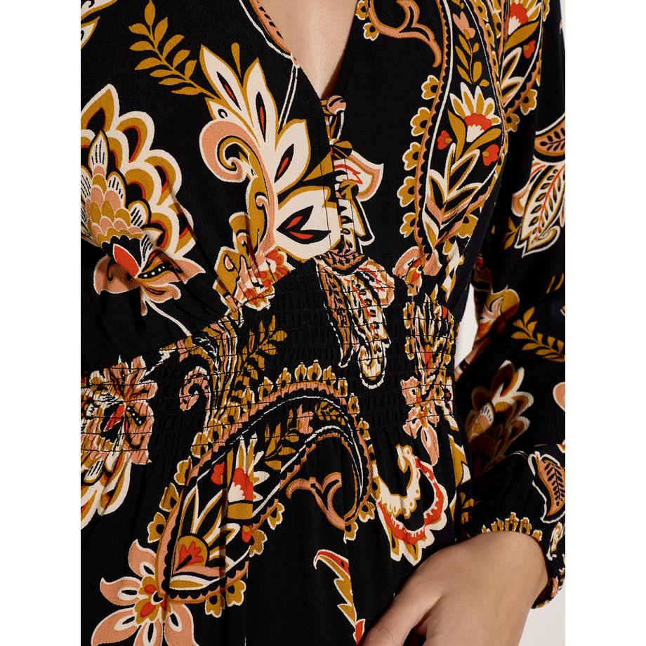 APRICOT Robe mi-longue en crêpe à motifs floraux folk  