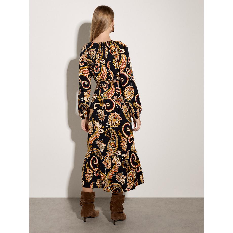 APRICOT Robe mi-longue en crêpe à motifs floraux folk  