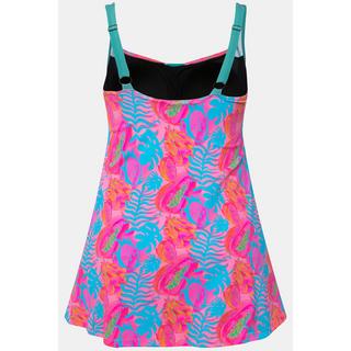 Ulla Popken  Robe de bain dans un imprimé feuilles fluo, bonnets souples et doublure powermesh 