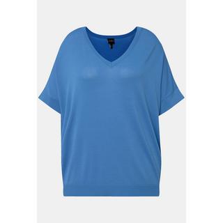 Ulla Popken  T-shirt en maille à col V et manches courtes. Mélange de soie et tencel 