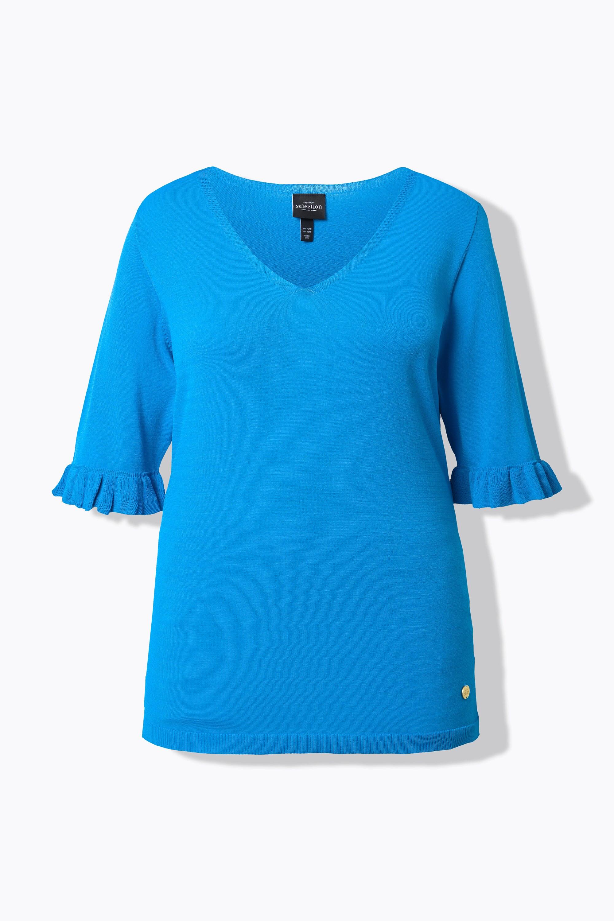 Ulla Popken Pull Encolure V Manches Courtes Ruchées  