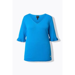 Ulla Popken Pull Encolure V Manches Courtes Ruchées  