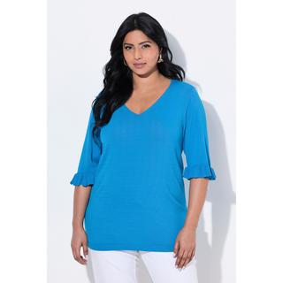 Ulla Popken Pull Encolure V Manches Courtes Ruchées  