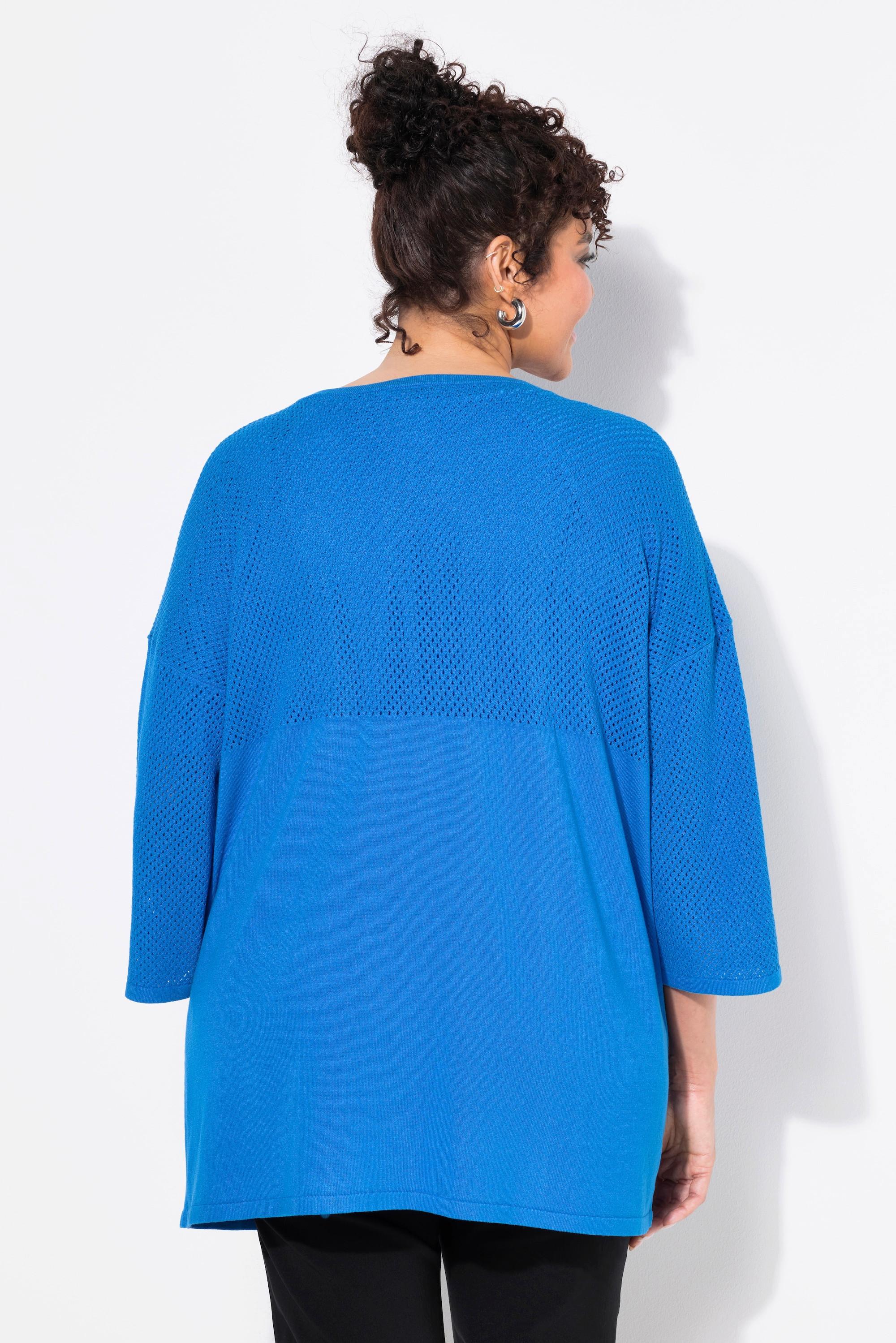 Ulla Popken Cardigan Jersey Mesh Oversize Encolure V Manches 3/4  