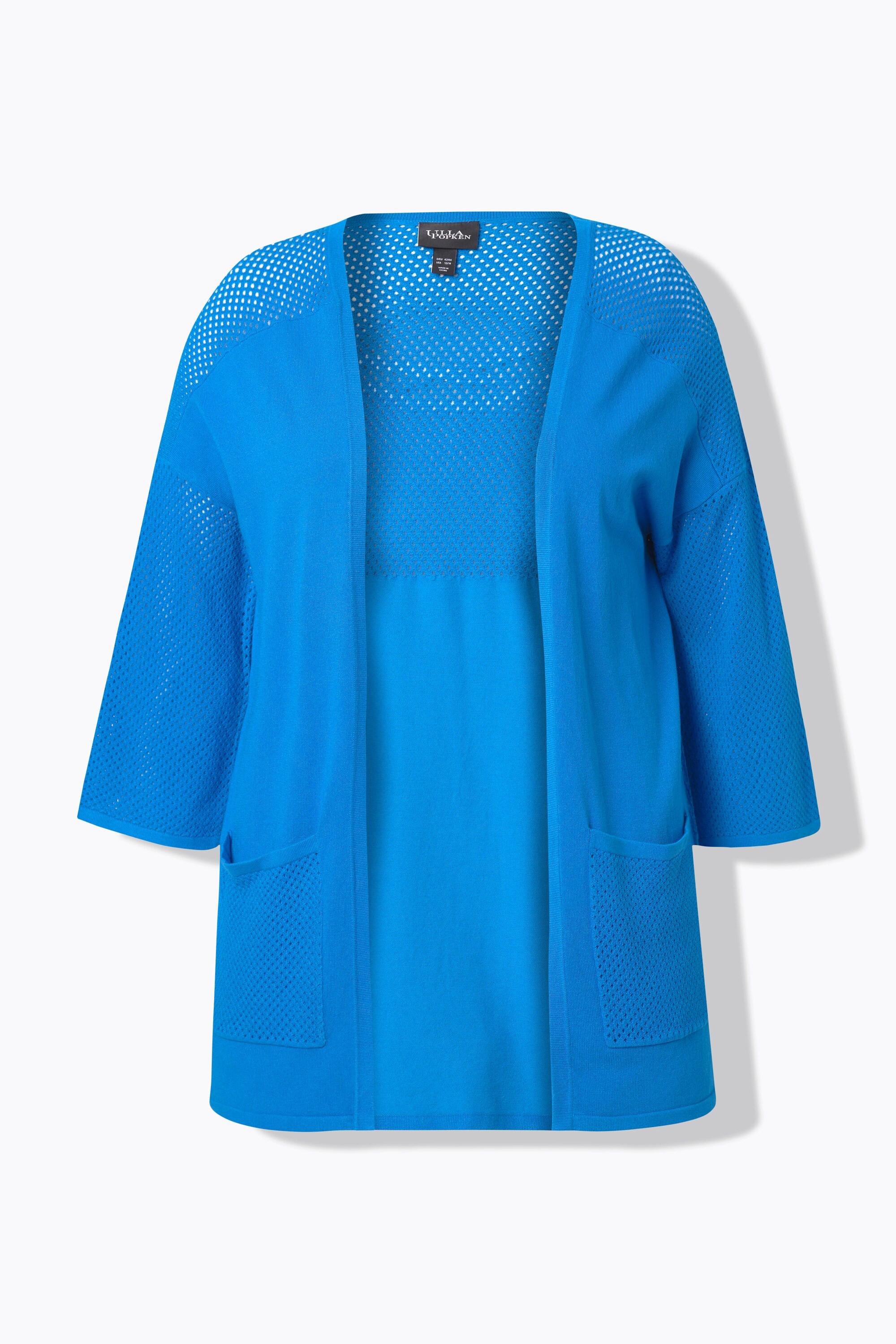 Ulla Popken Cardigan Jersey Mesh Oversize Encolure V Manches 3/4  